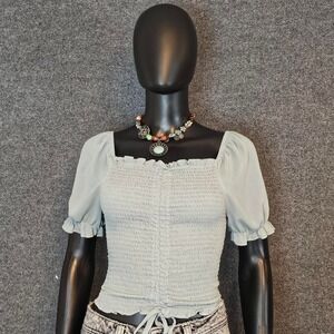 Active USA Sage green smocked‎ crop top